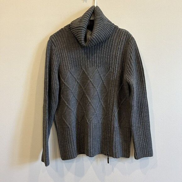 OLSEN Europe Vtg Gray Turtleneck Size 10 Merino Wool Acrylic Blend Zipper Detail - Picture 1 of 10